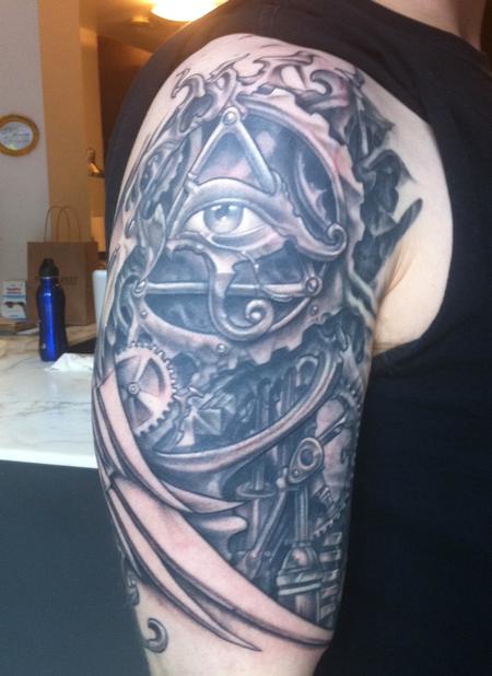 Tattoos - Black and Gray Gears Tattoo - 59448